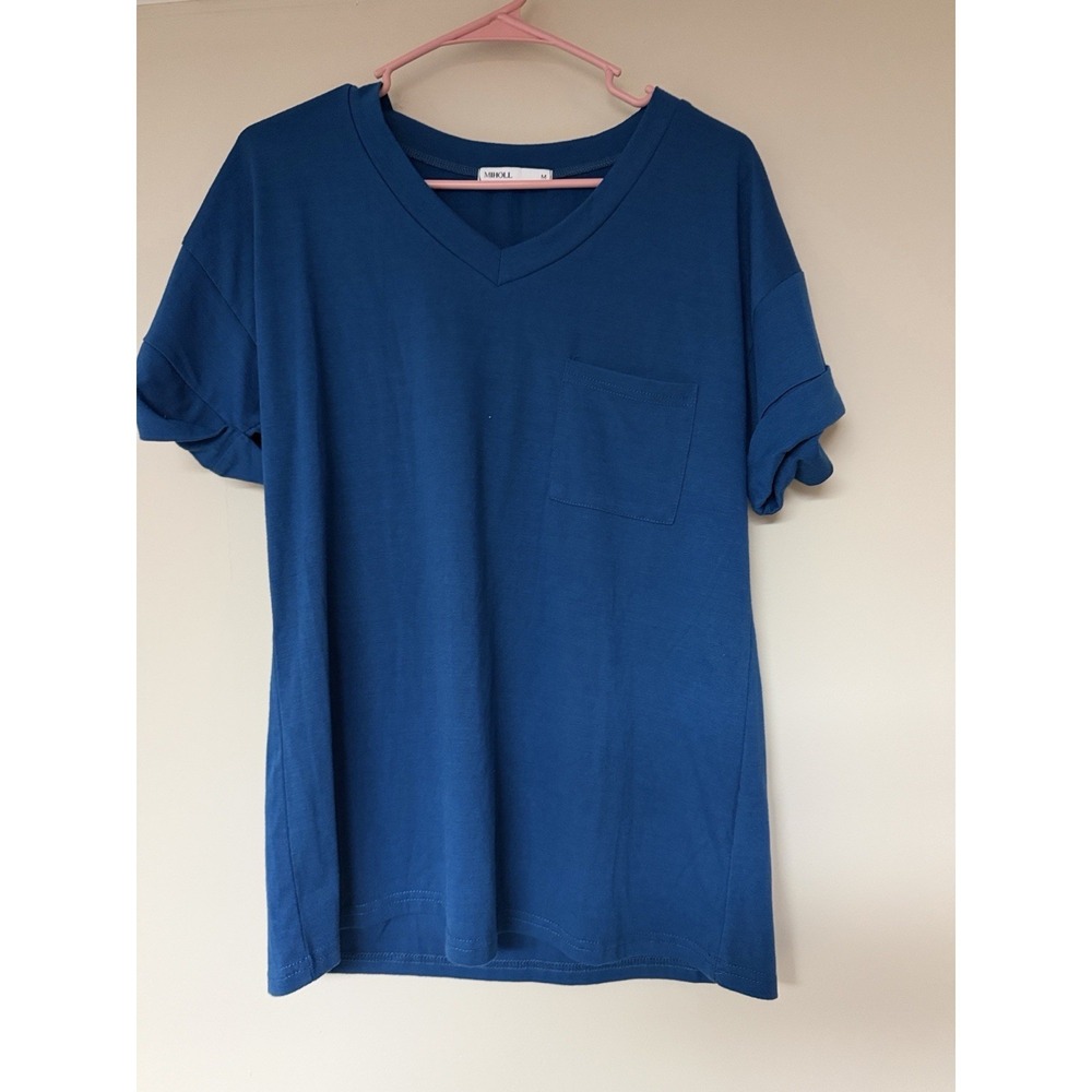 MIHOLL Everyday V-Neck Short Sleeve Tee with Pocket - Teal Size medium